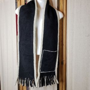 Black Faux Suede/ Faux Fur Scarf with Matching Newsboy Gatsby Style Hat